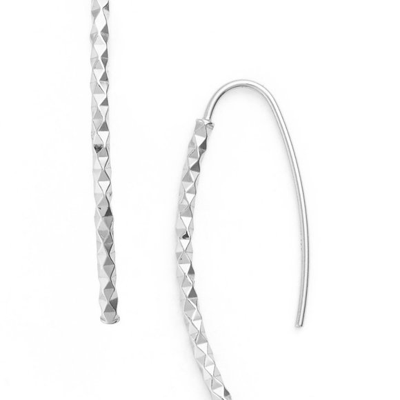 SILVER 925 Diamond Cut Curved Earrings Threaders - Picture 1 of 8